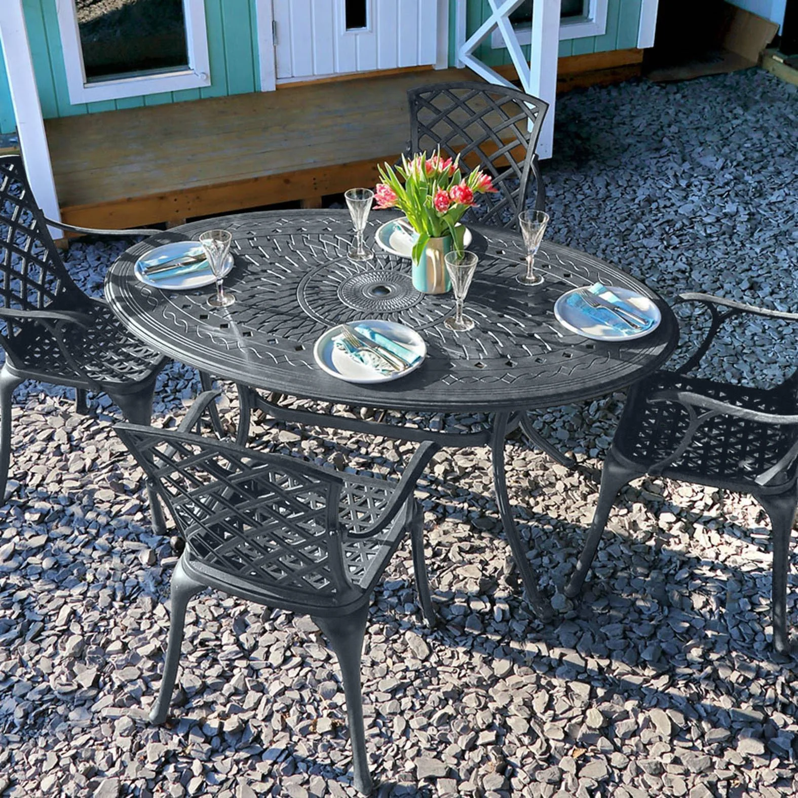 Emily Table 4 Seater Set - Slate Grey - Image 4