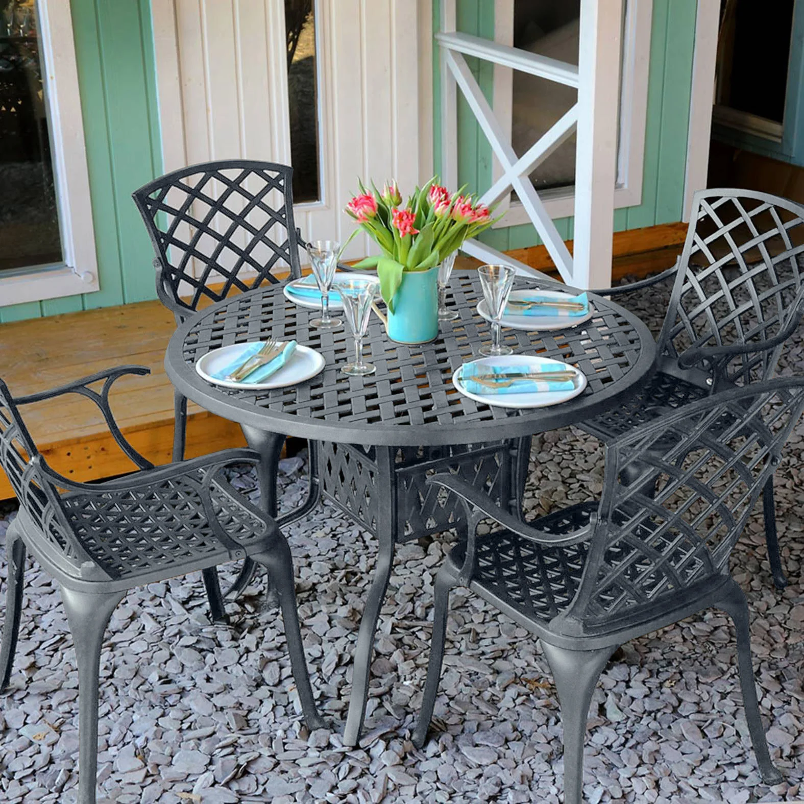 Lisa Table 4 Seater Set - Slate - Image 2