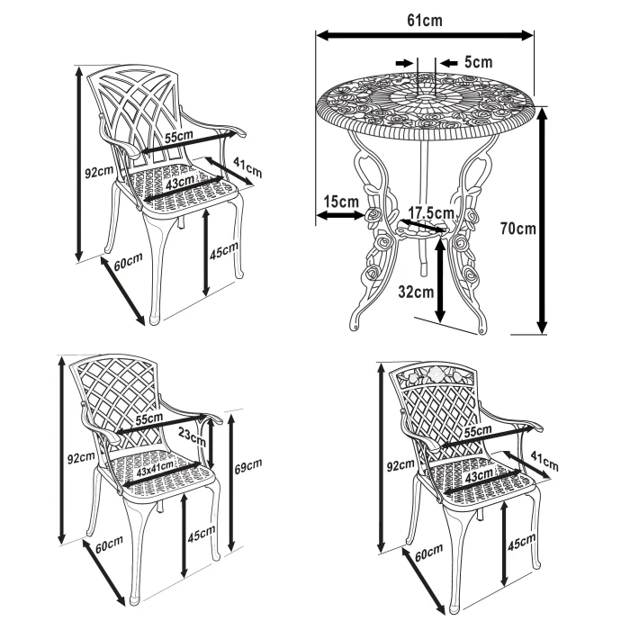 London Rose Table 2 Seater Set - Antique Bronze - Image 12