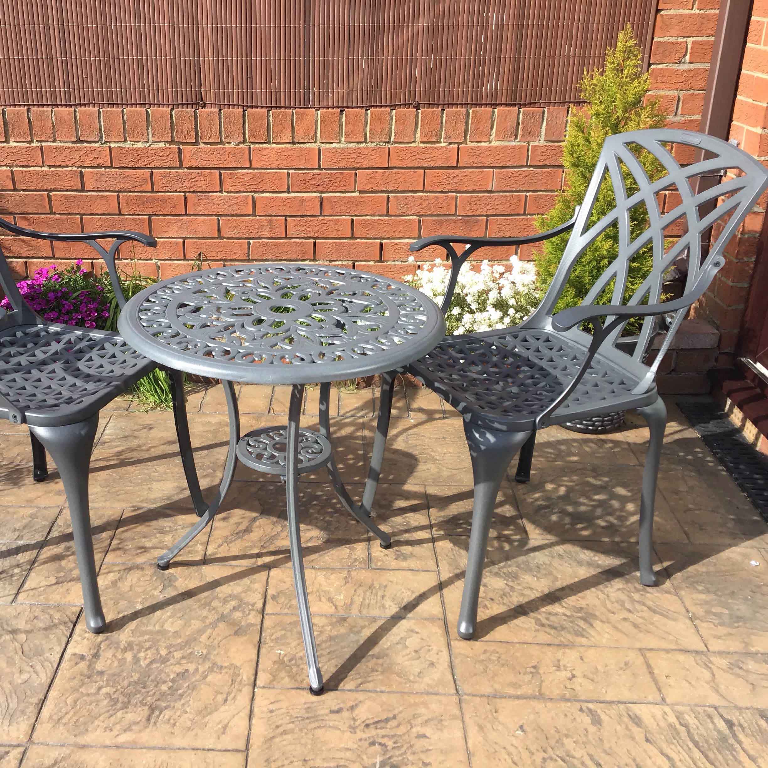 Tulip Bistro Table 2 Seater Set - Slate Grey - Image 2